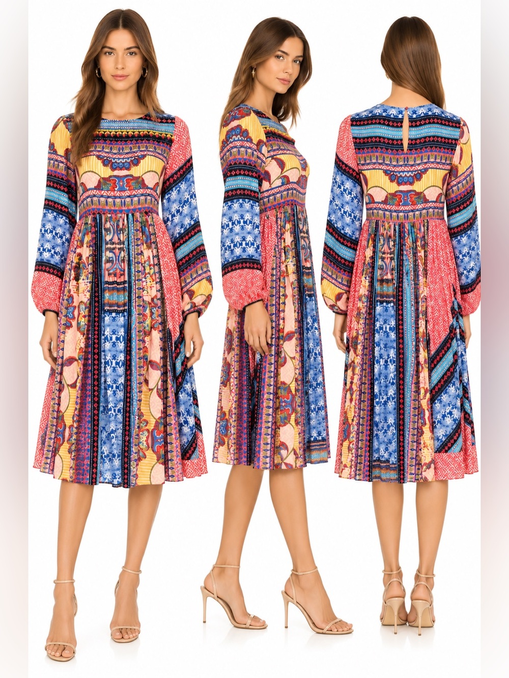 Bhanuni by Jyoti Anthropologie Embroidered Boho Patchwork Midi Dress Size 6